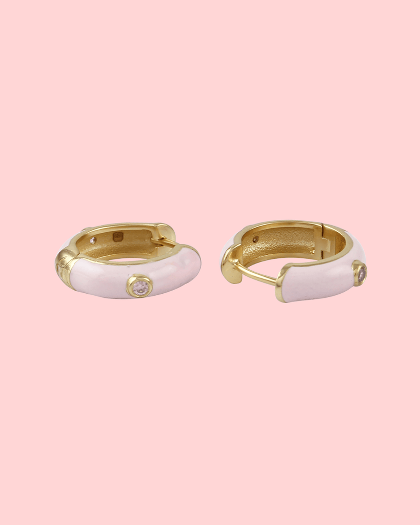 Blush enamel gold huggie earrings
