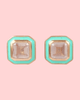 Seafoam enamel rose quartz studs