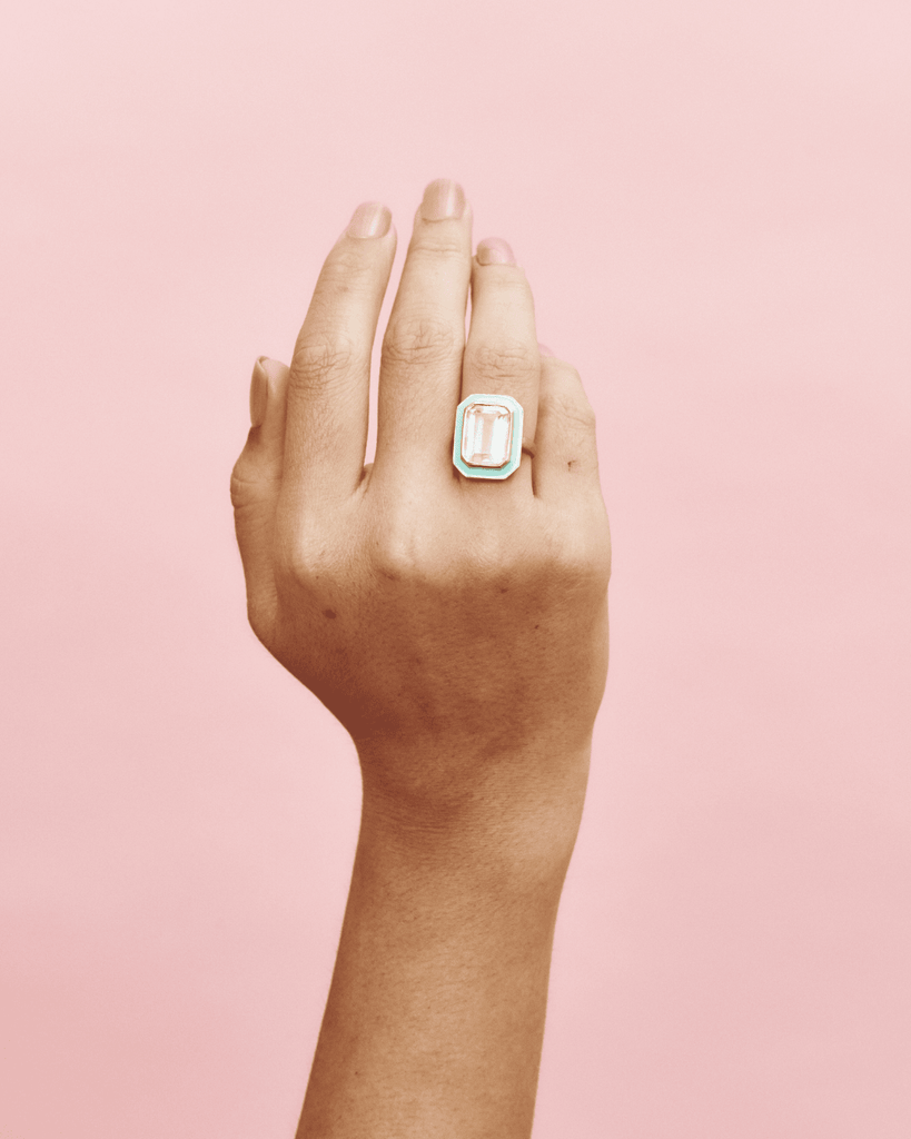 Two tone pastel enamel gemstone ring