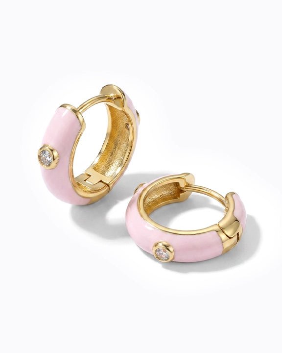 The Icon Blush Enamel Huggie Earrings - Good Goods World